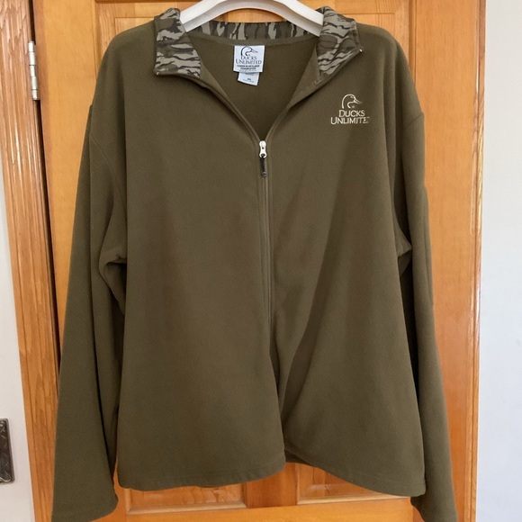 Ducks Unlimited Mens Olive Green Fleece Jacket Sz 3XL Outdoor Hunting Fall - Picture 1 of 9